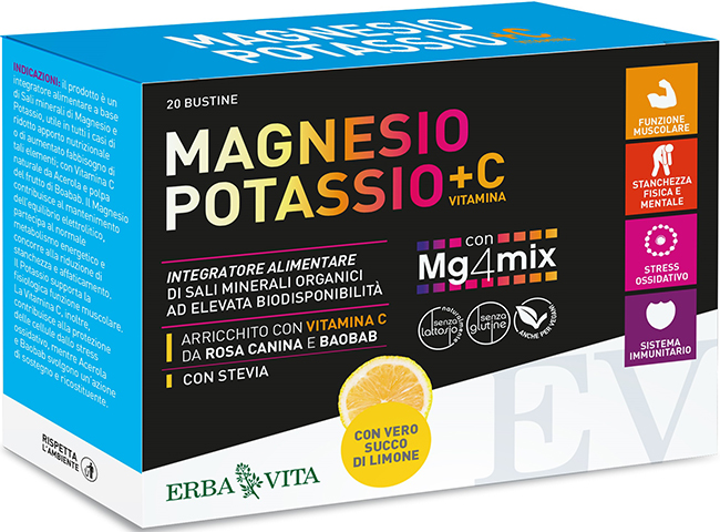 MAGNESIO POTASSIO +C VITAMINA GUSTO LIMONE 20 BUSTINE DA 3,8 G - Farmasanitas 