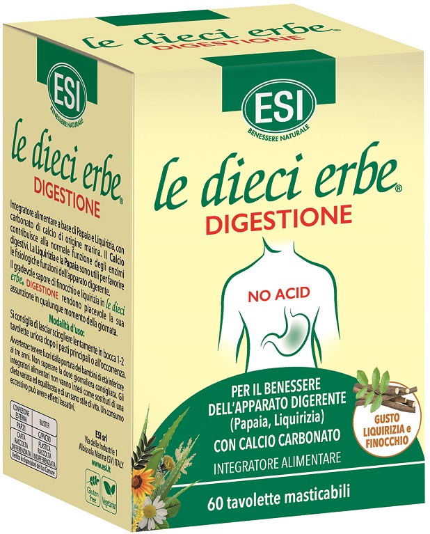 ESI LE DIECI ERBE DIGESTIONE NO ACID 60 TAVOLETTE MASTICABILI - Farmasanitas 