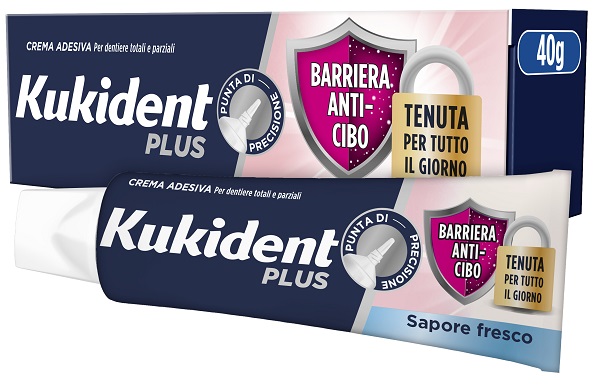 KUKIDENT PLUS BARRIERA ANTI-CIBO FRESCO CREMA ADESIVA DENTIERE 40 G - Farmasanitas 