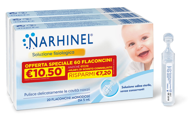 SOLUZIONE FISIOLOGICA NARHINEL 3 PACK PROMO 2022 DA 20 FLACONCINI DA 5 ML - Farmasanitas 