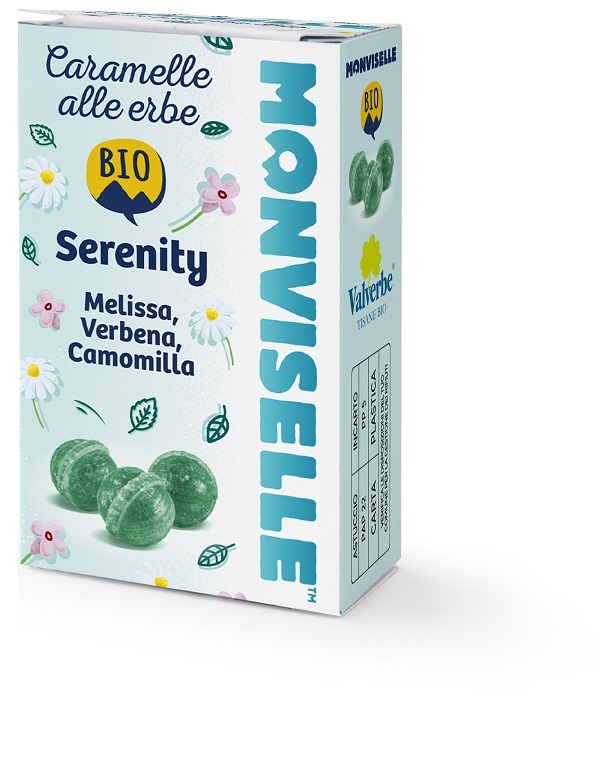 MONVISELLE CARAMELLE ALLE ERBE SERENITY MELISSA-VERBENA-CAMOMILLA BIO 30 G - Farmasanitas 